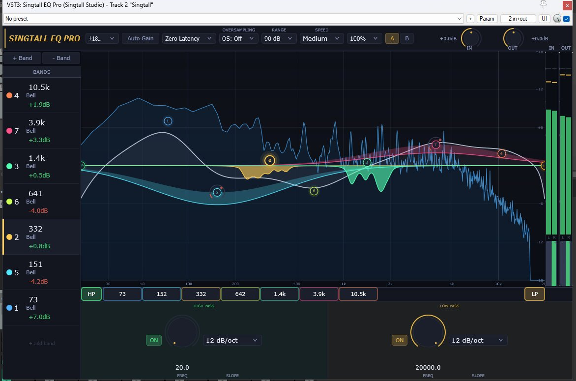 Singtall EQ Pro — HP/LP filter panel